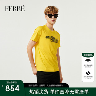 T恤2025夏季 FERRE費(fèi)雷100%純棉親膚字母印花短袖 輕奢百搭上衣男