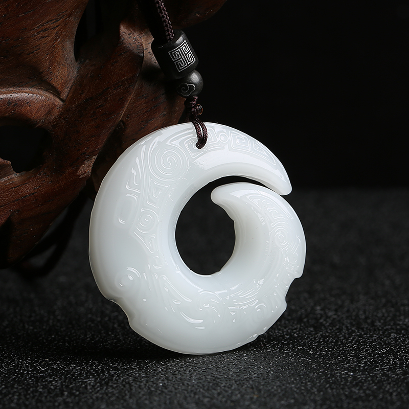 新疆仿白玉时来平安扣吊坠水晶绿白玉男士款项链女情侣饰品毛衣链