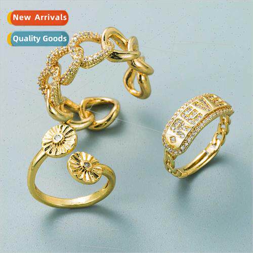 Europe Copper 18K Gold Plated Zirconia Geometric Alphabet Ri