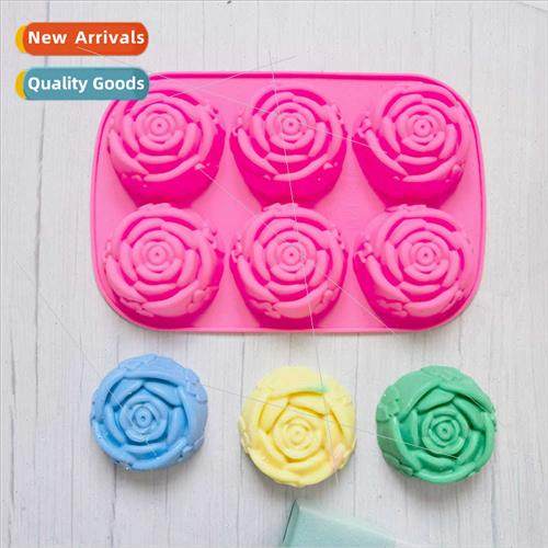 Silicone 6连 Rose Soap Chocolate DIY Cake Ice Cube Cookie Pa