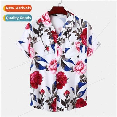 2023 Hawaiian Beach Cuban Neck Ice lk Draped Digal Printed C