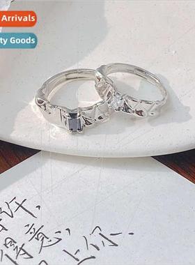 Deep in s925 silver couple rings pair niche silver适用girlfr