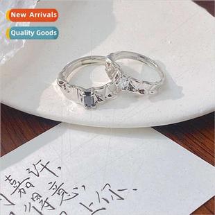 Deep in s925 silver couple rings pair niche silver适用girlfr