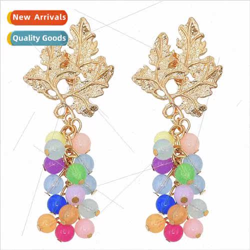 Korea leaves fru earrings alloy rice beads tassel earrings i