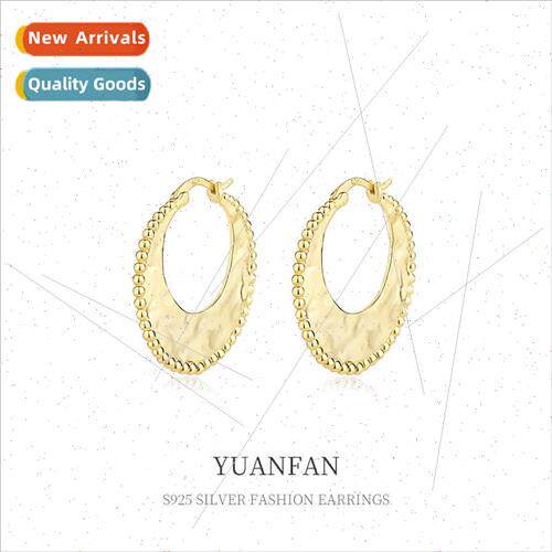 925 silver Earrings适用Women Europe Niche Irregular Textured