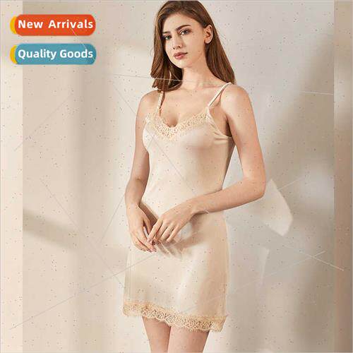 2024 new mulberry silk loose V-neck lace silk halter nightgo