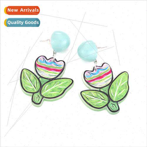 mple cute color printing flower earrings cute hundred colorf