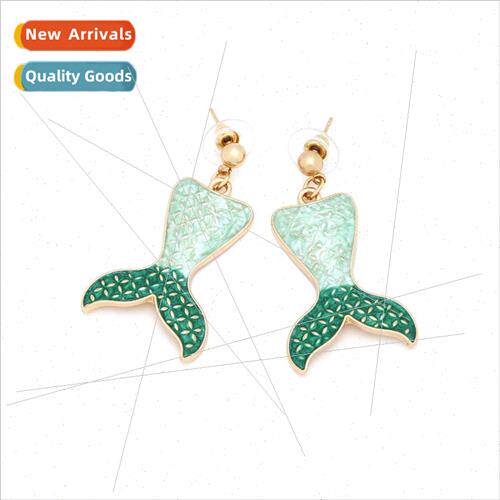 fashion personaly alloy oil drop mermaid tail earrings niche