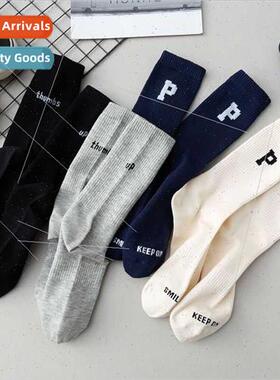 Autumn winter long socks men women ins tide P letter mid-cal