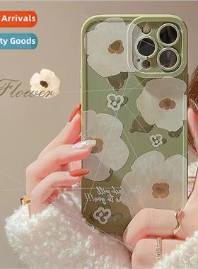 Green Background White Flower IPhone14ProMax Simple Apple 13