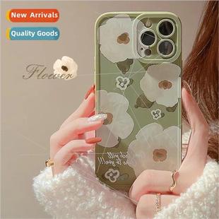 Green Background White Flower IPhone14ProMax Simple Apple 13