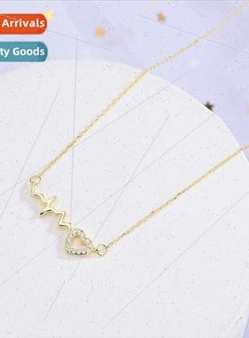 s925 silver wisp heart necklace wave heartbeat collarbone ch