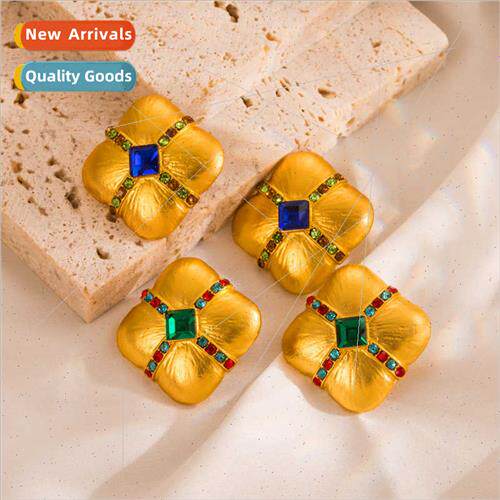 Europe nd inlaid colorful diamond square earrings female ant
