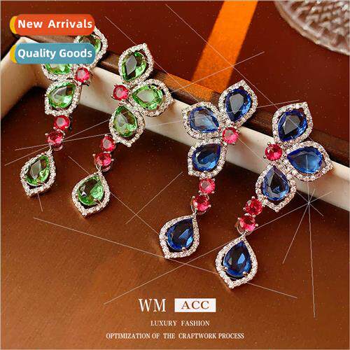 lver needle colorful flowers water drop irregular earrings f