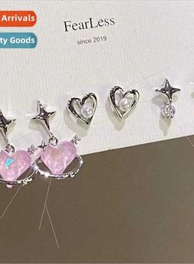 Koreaiche pink love starburst sixpcs earrings female  ins ea