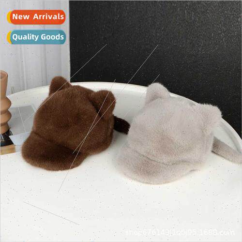 New imation mink hair hat female cat ears baseball cap fall