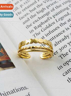 Korea S925 silver simple multi-layer lines open ring female