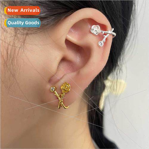 ngle diamond rose flower ear clips whout ear holes simple de