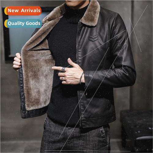 Men Leather jacket  winter Jackets Fleece warm Coat Coats
