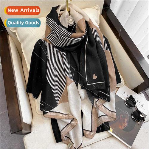Korean  new fall winter geometric color blocking warm scarf