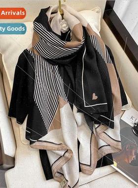 Korean  new fall winter geometric color blocking warm scarf