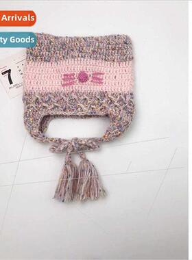 can be cute love ~ pink cat knted big head circumference kn