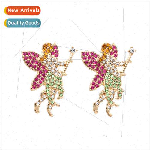 New cute angel wh diamond earrings versatile fashion tempera