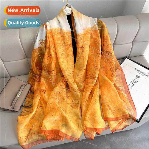 Korean  spring new fall  printed silk scarf female oversized