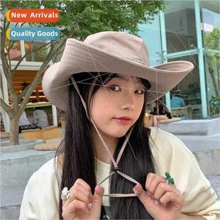 brim drawstring fisherman Western female large hat cowboy