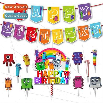 New Numberblocks Theme Cake Plugs Birthday Party Flags Desse