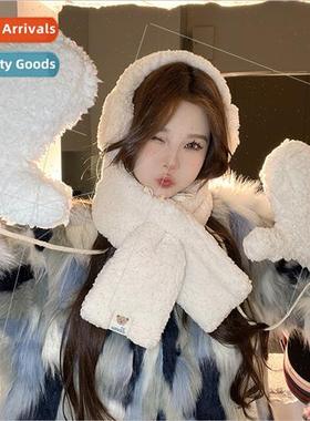 Winter thickened warm ear muffs scarf gloves three-piece set