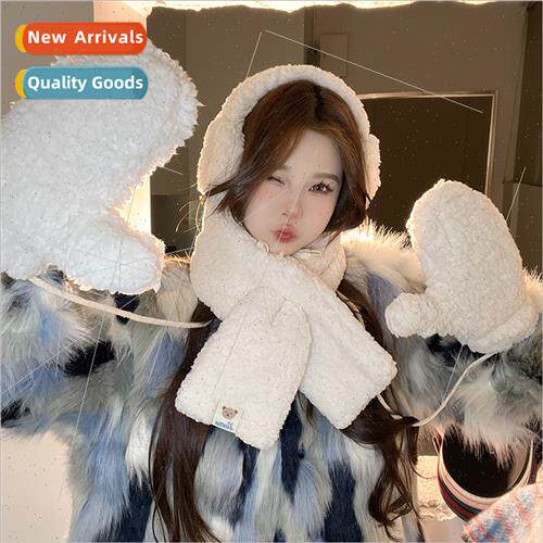 Winter thickened warm ear muffs scarf gloves three-piece set