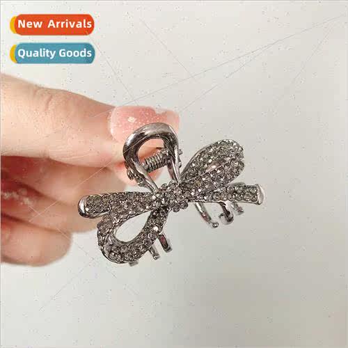 Korea hair clips female rhinestone black bow hair grip back