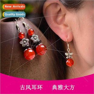 Vintage earrings earrings red yellow green onyx long women v