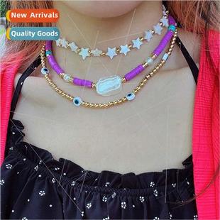Bohemian necklace colorful rice beads collarbone chain versa