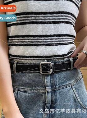 che pants belt HK flavor retro black smooth buckle pinhole b