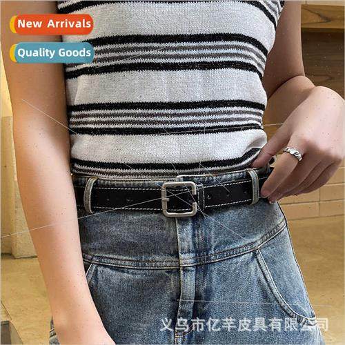 che pants belt HK flavor retro black smooth buckle pinhole b