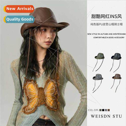 2023 new men women western cowboy PU leather cap fall winter
