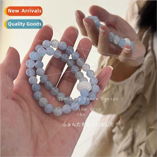 New fairy aquamarine beaded bracelet around finger soft disk