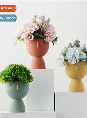 Scandinavian simple human face ceramic flower pot abstract a