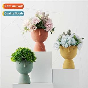 face ceramic flower Scandinavian abstract human pot simple