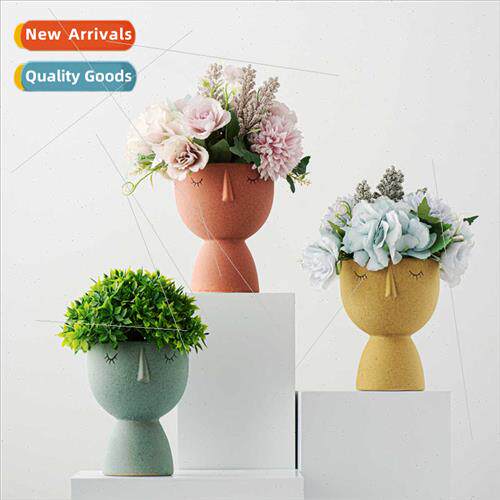 Scandinavian simple human face ceramic flower pot abstract a