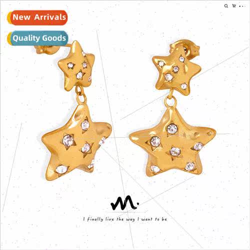 Europe niche size pentagram inlaid sparkling zirconia tanium