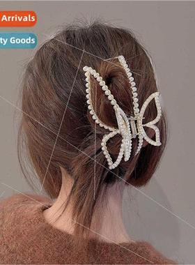 Korea pearl butterfly large grab clip senior sense hair volu