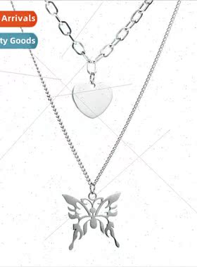 Ins fashion lerary butterfly love tanium steel necklace simp