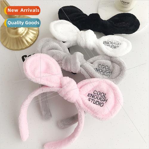 Fluffy cute rabb ears hair band women wash face mask bow hai
