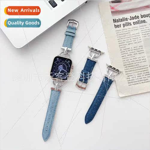 适用Apple D buckle spelling denim canvas strap apple watch8/
