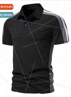 2022 black polo summer regular casual color blocking loose t