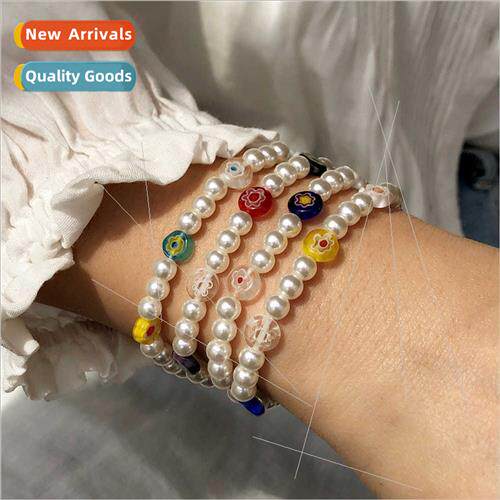 Japan students lurex flowers cute bracelet female pearl elas