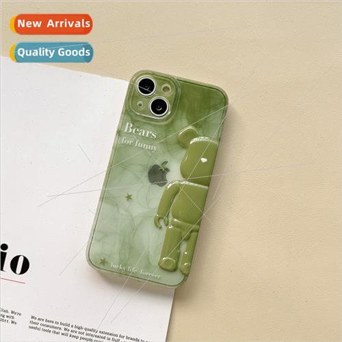 ins green ink bear 适用 iPhone14 Apple 13ProMax case 12/11 n